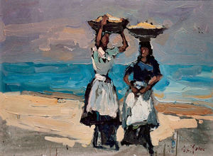 S.C. Yuan - "Portuguese Fishing Girls" - Oil on masonite - 18" x 24"