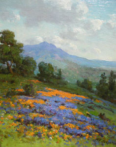William F. Jackson - "Mt. Tamalpais with Poppies and Lupine" - Oil on canvas - 10" x 8"
