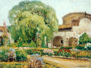 Arthur Hill Gilbert, A.N.A. - "Capistrano Mission and Gardens" - Oil on canvas - 20" x 26"