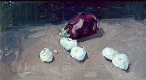 S.C. Yuan - "Five Onions" - Oil on masonite - 14 3/4" x 26 3/4"