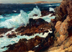William Ritschel, N.A. - "Crashing Waves, Carmel Coast" - Oil on panel - 12"x16"