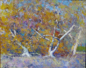 Thomas A. McGlynn - "Gold and Green" - Oil on canvas/board - 25" x 29 1/2"