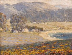 William Posey Silva - "Poppies & Lupines" - Carmel Shore- - Oil on board - 11" x 14"