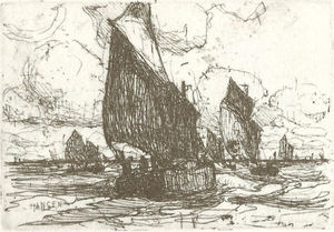 Armin C. Hansen, N.A. - "Departing Fleet" - Etching - 2 3/4" x 3 7/8"