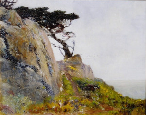 William Posey Silva - "Cliff and Cypress - Point Lobos" - Oil on canvas - 16" x 20"