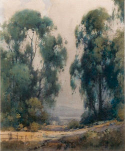 Percy Gray - "View Through The Eucalyptus" -Portola Valley- - Watercolor - 13 1/2" x 11"