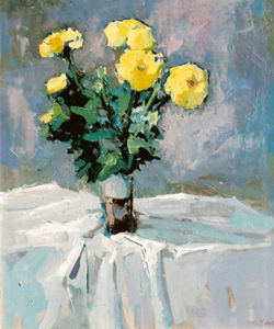 S.C. Yuan - "Still Life with Yellow Roses" - Oil on canvas - 31" x 26"