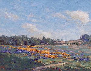 Granville Redmond - "California Landscape with Poppies & Lupine" - Oil on board - 8"x10"