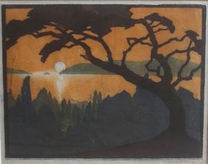 Pedro J. de Lemos - Untitled/"Sunset from Berkeley Hills" - Color woodblock - 9" x 11 1/2"