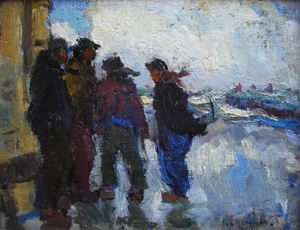 Armin C. Hansen, N.A. - "The Lifeboat Watch" - Oil on panel - 7 1/4" x 9 1/2"