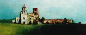 Will Sparks - "Mission San Xavier del Bac" - Arizona - Oil on canvas - 12" x 28"